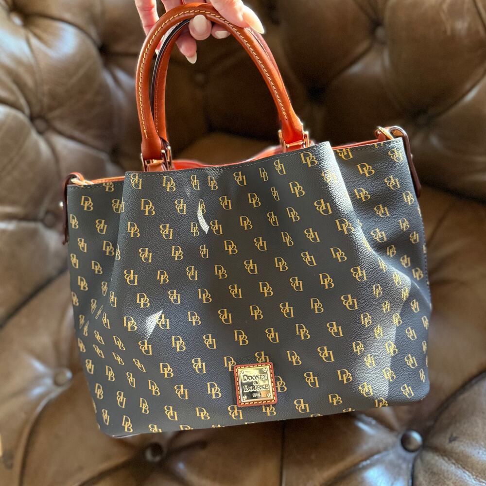 Dooney & Bourke Gretta Brenna Satchel Brown T-Moro DB Monogram Crossbody Tote - Picture 14 of 15